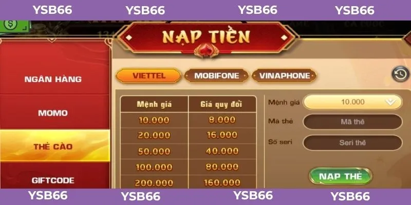 Nạp tiền YSB66